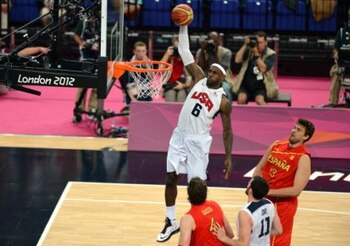 US forward LeBron James scores