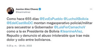 El mensaje de Jeanine Áñez