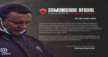 Ramírez, aquejado por covid-19, no