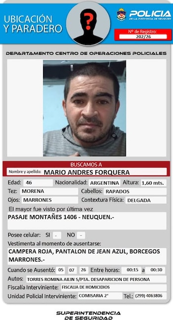 Hombre desaparecido en Neuquén