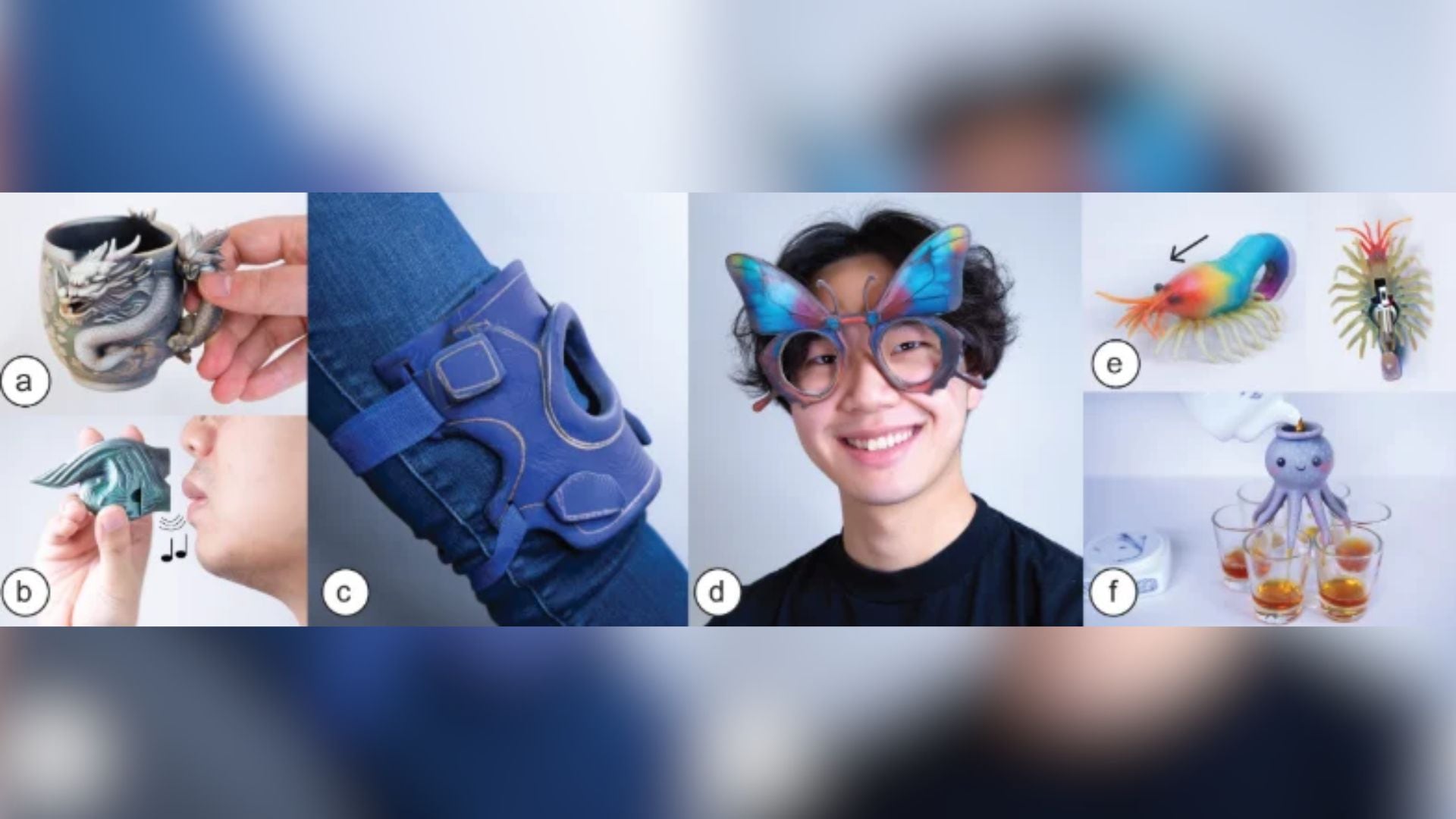 La herramienta sirvió para fabricar objetos cotidianos como una taza con asa de dragón, unos anteojos con alas de mariposa y un dispensador de líquido con forma de pulpo (Gentileza, estudio InstructMesh: Selective Refinement of Generative 3D Models for Fabrication, publicado en arXiv)
