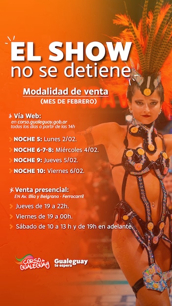 La venta de entradas se realiza en fechas puntuales según el calendario de febrero y la demanda de público