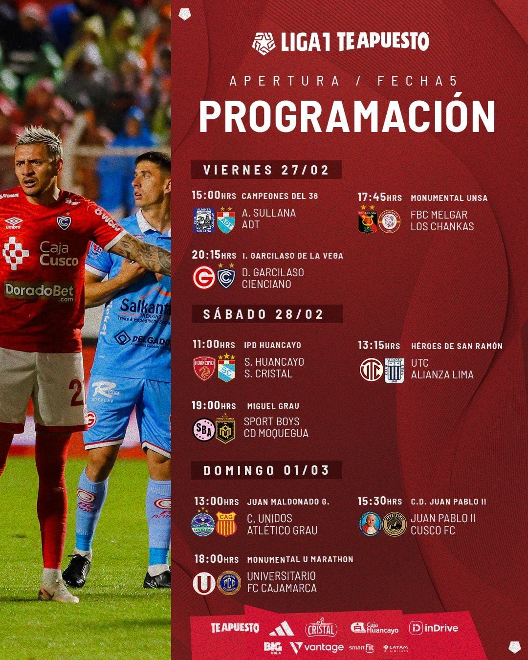 Programación completa de la Fecha 5 del torneo Apertura de la Liga 1 Te Apuesto, con los partidos a disputarse este fin de semana (Liga 1)