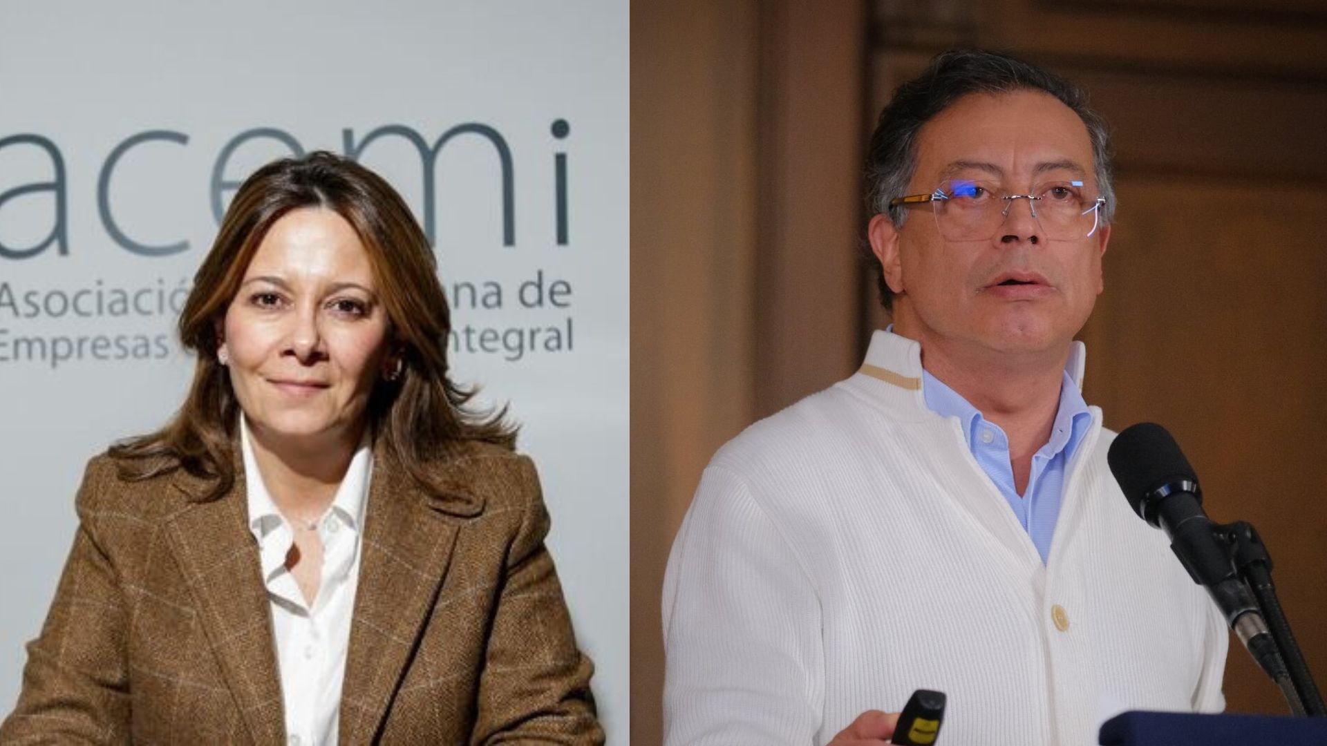 Ana María Vesga, presidenta de Acemi; Gustavo Petro, presidente de Colombia - crédito Mariano Vimos/Colprensa/Ovidio González/Presidencia