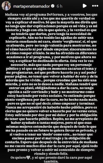Marta Peñate revela que acudirá a '¡De Viernes!' (Instagram)