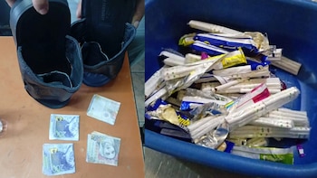 INPE detectó S/4.000 en sandalias, un celular dentro de un peluche y 408 cigarrillos ocultos entre turrones en tres penales