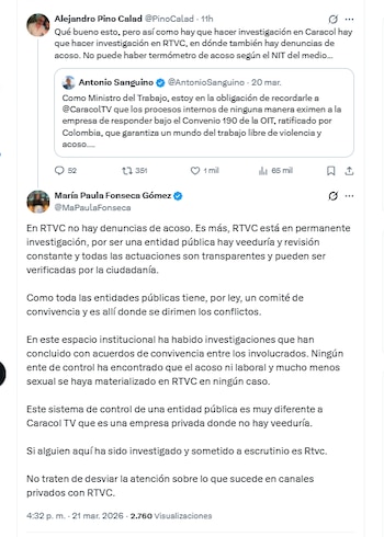 María Paula Fonseca Gómez aseguró que Rtvc está en permanente investigación por ser una entidad pública, hay veeduría y revisión constante - crédito @MaPaulaFonseca/X