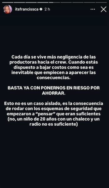 La joven se pronunció sobre lo ocurrido, pidiendo mayor protección para los trabajadores del gremio - crédito Francisca Estévez / Instagram