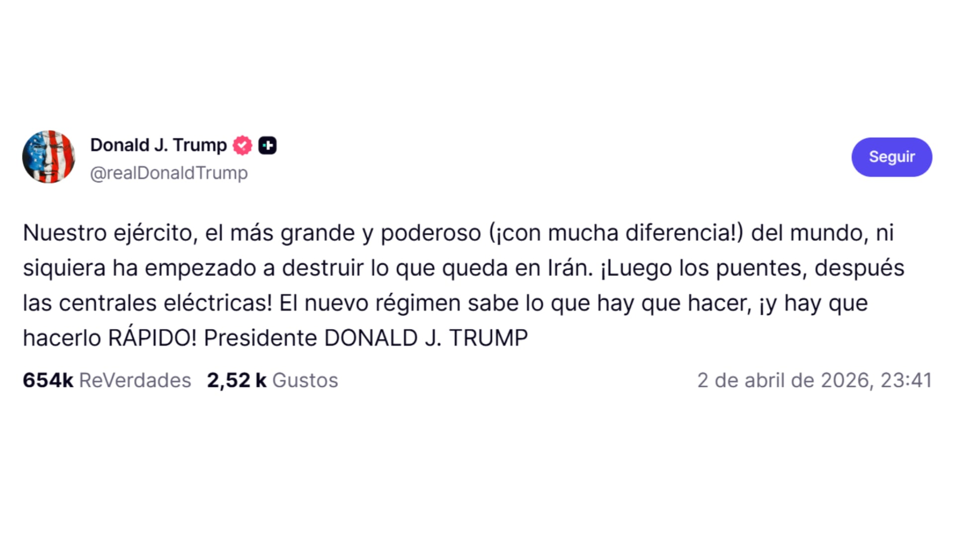 Donald Trump afirmó que las fuerzas estadounidenses aún no han comenzado a