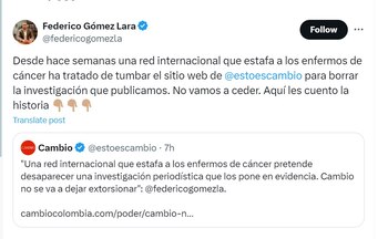 Federico Gómez utilizó sus redes sociales para hacer pública denuncia por el ataque - crédito @federicogomezla/X