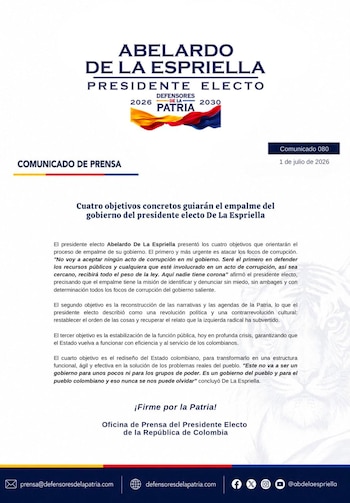 Abelardo de la Espriella prometió transición con reformas profundas y enfoque en el interés público - crédito @defensoresco/X