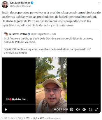 Gustavo Bolívar respaldó recuperación de tierras y acusó a la derecha de apropiación irregular - crédito @GustavoBolivar/X