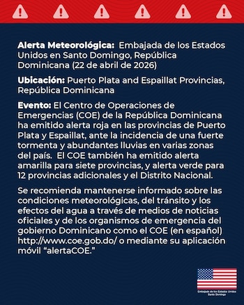 Comunicado de la Embajada de los EE.UU. en Santo Domingo sobre la situación climatológica en República Dominicana (Cortesía @EmbajadaUSAenRD).
