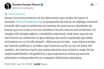 El exmandatario respaldó la decisión de Iván Cepeda de reconocer los resultados de la segunda vuelta presidencial y aceptar el desenlace del proceso electoral - crédito @ernestosamperp/X