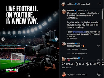 El astro portugués adquiere una participación significativa en LiveModeTV para impulsar el streaming deportivo digital-crédito @cristiano/Instagram