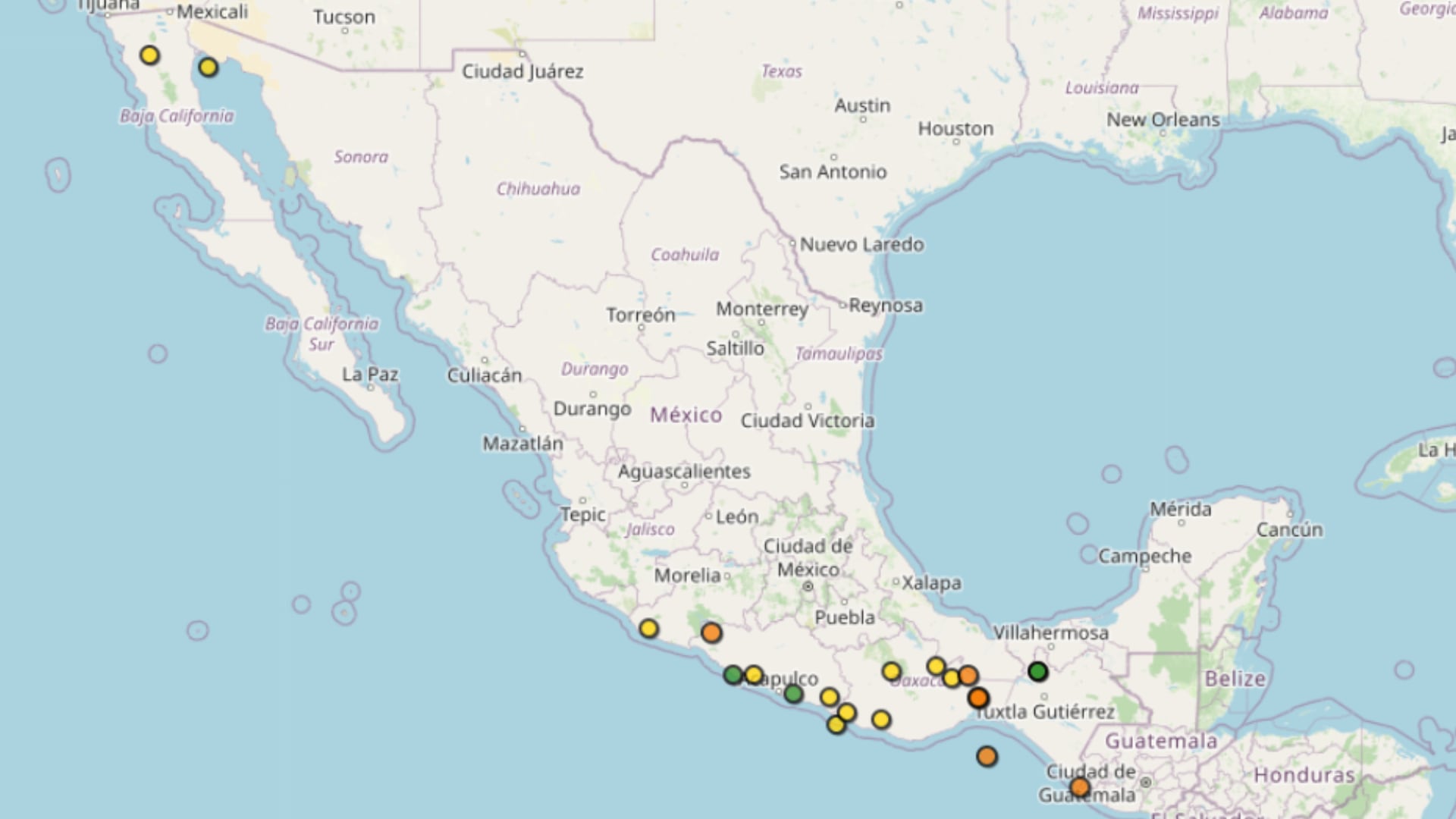 Mapa del Servicio Sismológico Nacional que muestra los sismos registrados en México el 18 de febrero (SSN)