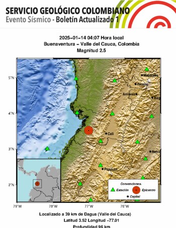 En Buenaventura se registró un movimiento telúrico en la madrugada del martes 14 de enero - crédito SGC