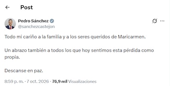 Pedro Sánchez lamenta la muerte de Maricarmen (X)