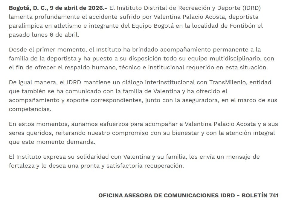 La joven resultó lesionada luego de recibir apoyo insuficiente al descender del bus, lo que ha motivado protestas sobre el trato a ciudadanos en condición de discapacidad durante el uso del servicio - crédito Idrd