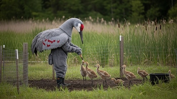 Cómo un disfraz llamado “Ugly Mom” es la herramienta más eficaz para devolver grullas a la naturaleza