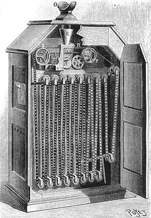 El kinetoscopio de Edison era un aparato en el qeu las imágenes en movimiento se contemplaban de manera individual, acercando el ojo a un visor.