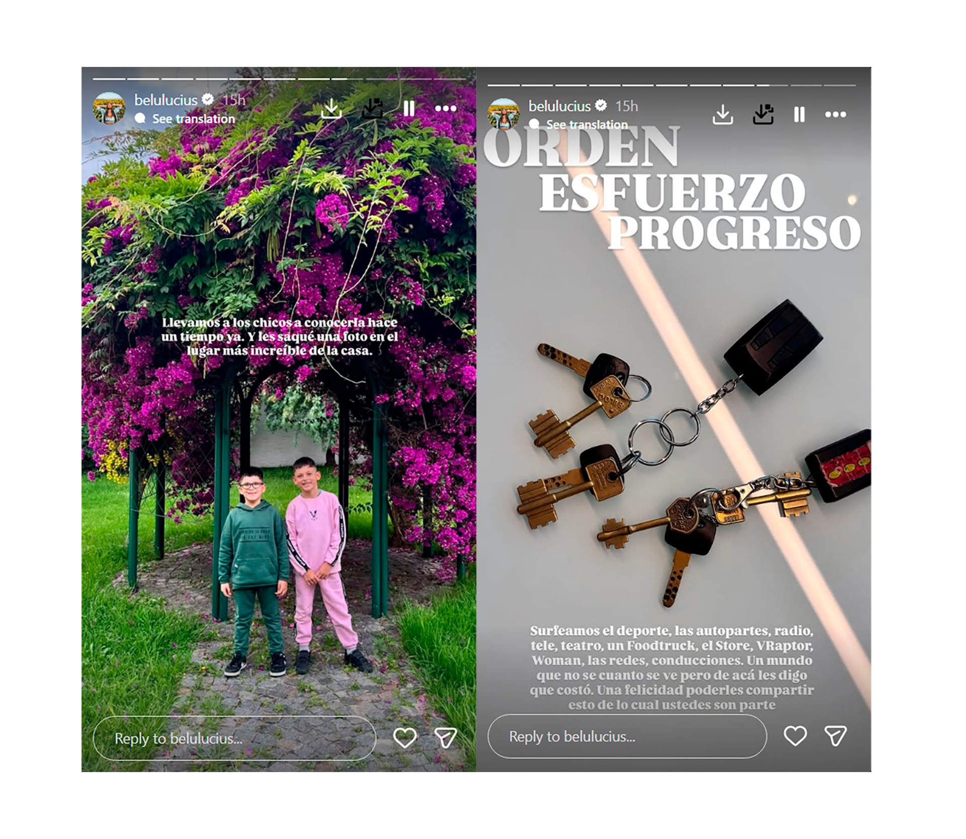 Belu y Javier son padres de Bautista y Benjamín, conformando la autodenominada