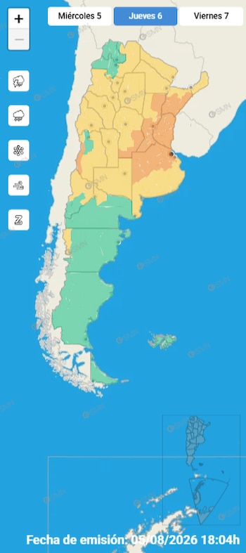 El norte y oeste bonaerense, el sur de Córdoba, Santa Fe, Entre Ríos y el sur de Corrientes quedaron bajo advertencia naranja por tormentas