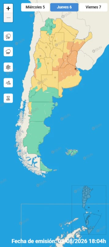 El norte y oeste bonaerense, el sur de Córdoba, Santa Fe, Entre Ríos y el sur de Corrientes quedaron bajo advertencia naranja por tormentas