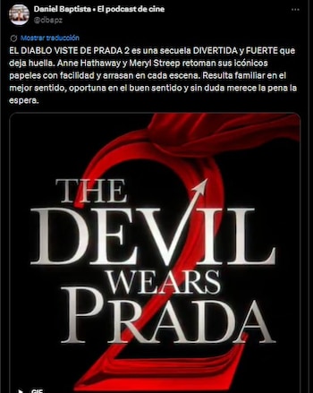 Daniel Baptista calificó la secuela de 'El diablo viste a la moda' como divertida y fuerte. (X)
