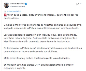 El alcalde Federico Gutiérrez expuso a los ladrones con fachada de vendedores de flores - crédito @FicoGutiérrez/X