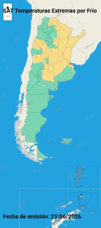 El Servicio Meteorológico Nacional emitió alertas amarillas por temperaturas extremas de frío en provincias del centro, norte y el AMBA