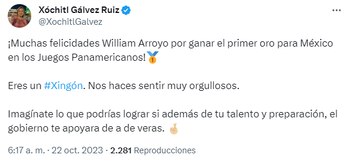 Xóchitl Gálvez felicita a William