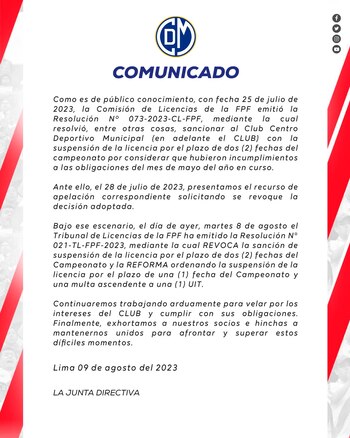 El pronunciamiento de Municipal sobre