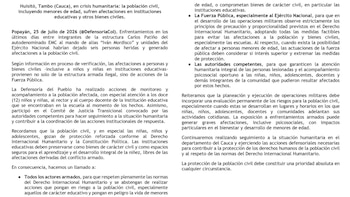 la Defensoría hizo varios llamados para proteger a la población civil y garantizar atención a los afectados. - crédito Defensoría