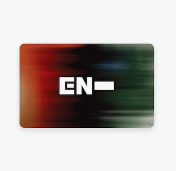 Tarjeta rectangular con esquinas redondeadas. Fondo degradado rojo a verde con efecto glitch horizontal, y el texto blanco "EN-" con una barra