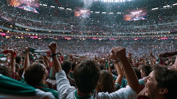 Mexicanos y extranjeros celebrando en las gradas del Estadio Azteca durante la inauguración del Mundial de Futbol. — (Imagen Ilustrativa Infobae)