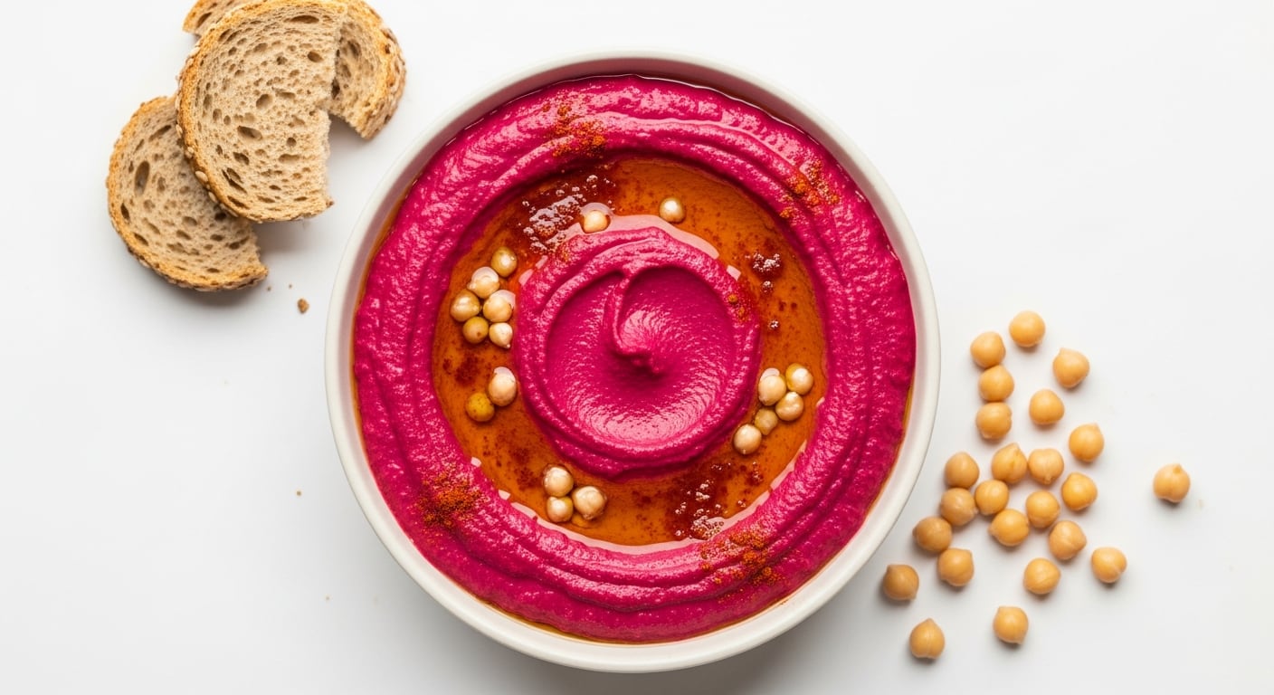El hummus de remolacha aporta un color vibrante y antioxidantes, fusionando el sabor de los garbanzos con las propiedades de la remolacha en una variante llamativa y saludable (Imagen Ilustrativa Infobae)