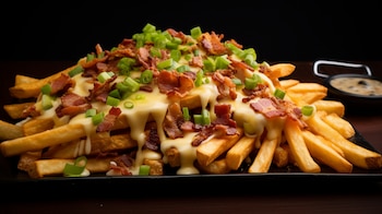 bacon, green onion, cheddar, cheese, dish, comida, cena, almuerzo, snack, entrada, chatarra, delicioso, bar - (Imagen Ilustrativa Infobae)