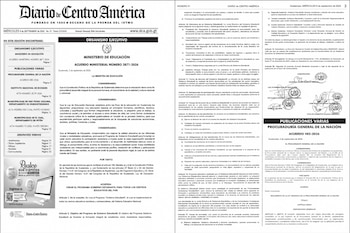Páginas del Diario de Centro América con el texto del Acuerdo Ministerial 3871-2026 del Ministerio de Educación de Guatemala.