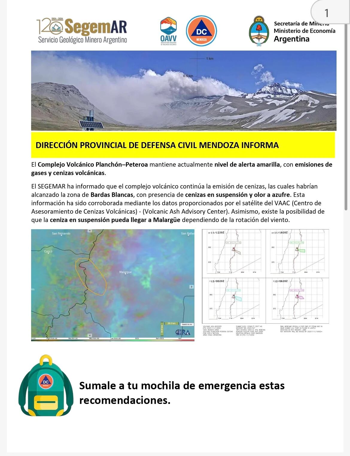 Las partículas emitidas por el volcán alcanzaron parajes rurales de Malargüe como Bardas Blancas