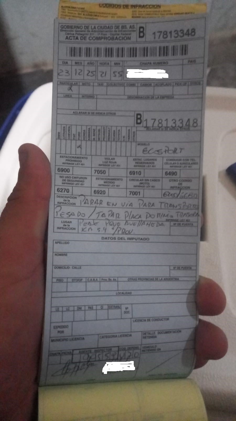 El acta labrada por los agentes de Tránsito