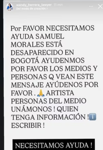 Samuel Morales, hijo de Kaleth Morales, fue reportado como desaparecido en Bogotá tras perder contacto con su familia luego de asistir a los Premios Nuestra Tierra - crédito @wendy_herrera_lawyer/ Instagram