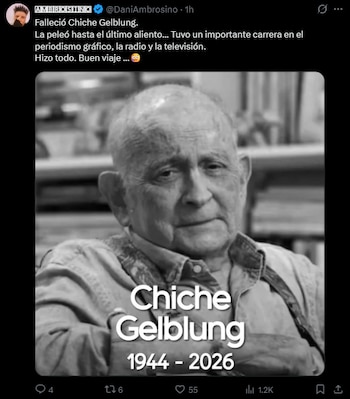 Daniel Ambrosino se pronunció ante lanoticia del fallecimiento del icónico periodista (X)