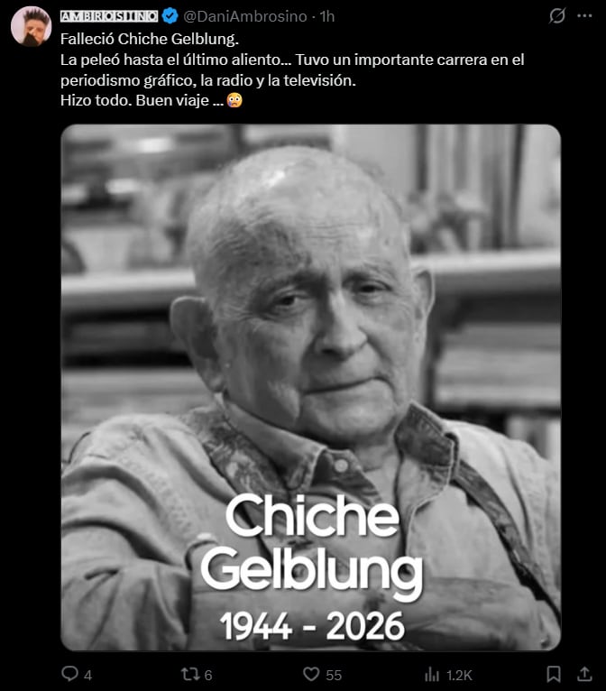 Daniel Ambrosino se pronunció ante lanoticia del fallecimiento del icónico periodista (X)