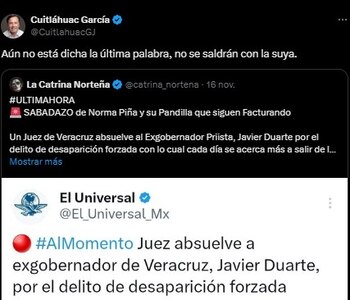 La publicación del gobernador de Veracruz sobre el caso Javier Duarte. (X)