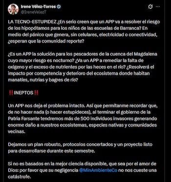 Irene Vélez - crédito @IreneVelezT/X