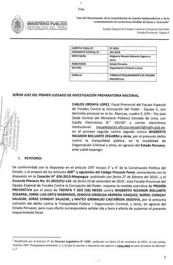 Pedido de prisión preventiva a Nicanor Boluarte y Manuel Castañeda (Ministerio Público)