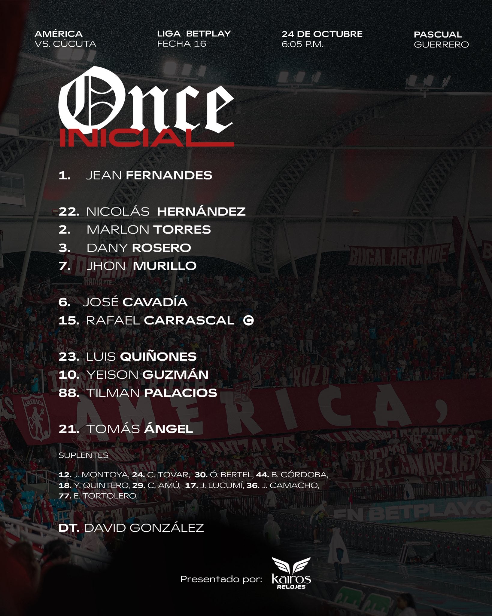 Titulares de América de Cali para el partido ante Cúcuta Deportivo en el Pascual Guerrero - crédito América de Cali/X