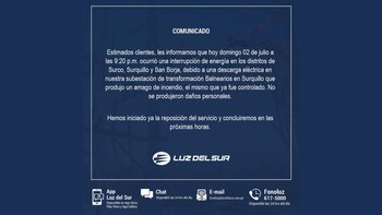 Comunicado de la empresa tras