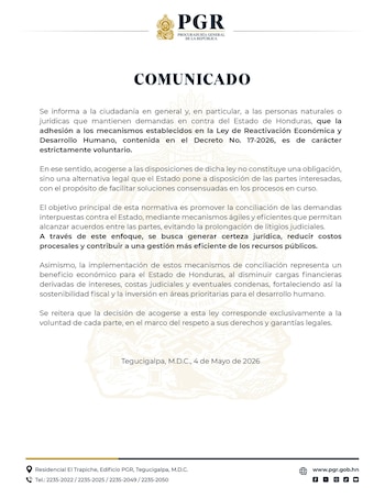 La normativa busca agilizar acuerdos entre empleados públicos y el Estado hondureño, sin sustituir los juicios en curso ni imponer condiciones.